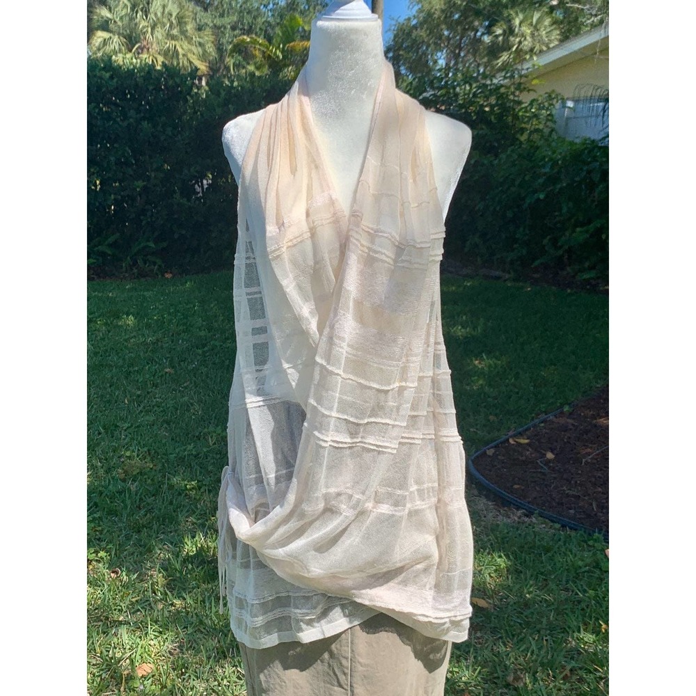 NWT INHABIT Beige Knit Striped Wrap Top